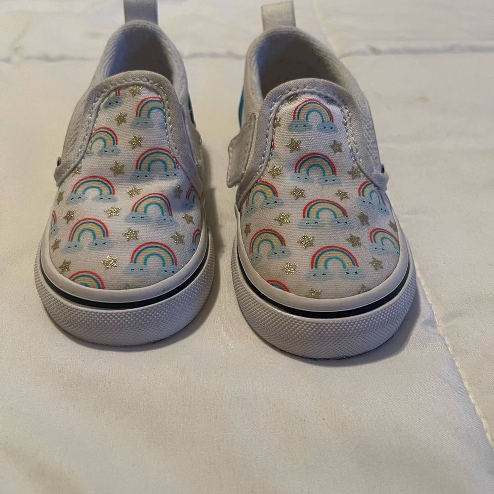 Vans Gray Slip-On Sneakers with Rainbow Pattern